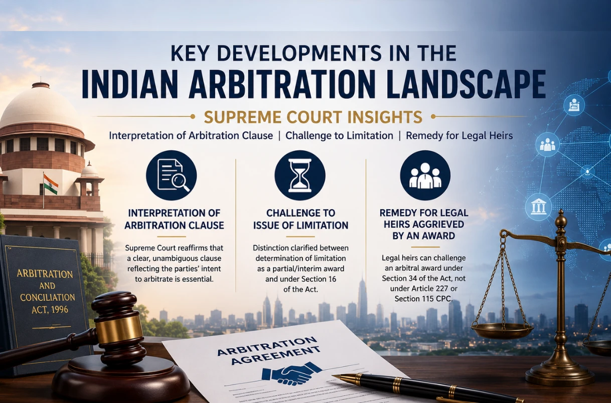 Key developments in the Indian Arbitration landscape: Supreme Court on interpretation of arbitration clause, challenge to issue of limitation and remedy available under the statute for legal heirs aggrieved by an award.